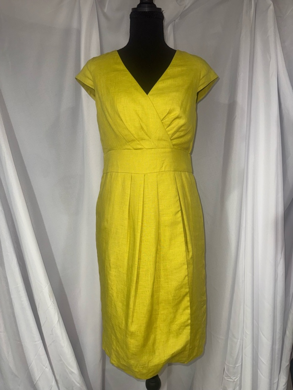 Talbots Yellow Faux-Wrap Cap-Sleeve Midi Dress